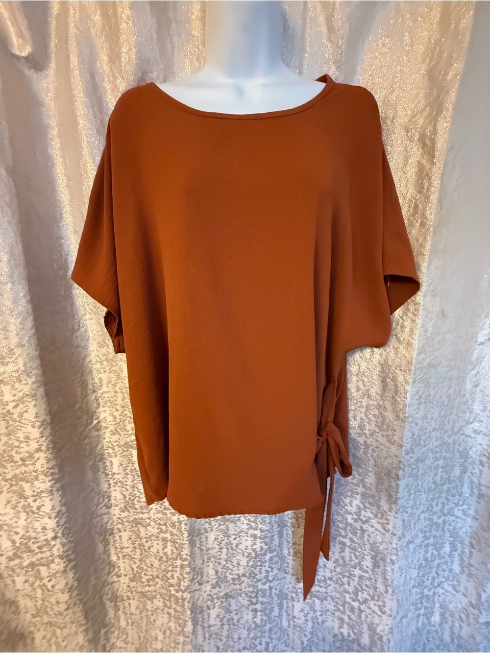 Womens Rust Short Sleeve Side Tie Top